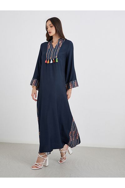 Styli Embroidered Jalabiya with Tassel Trim