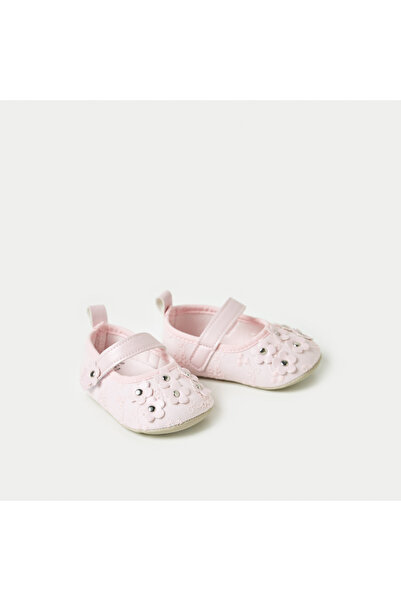 Juniors Floral Embellished Booties with Hook and Loop Closure