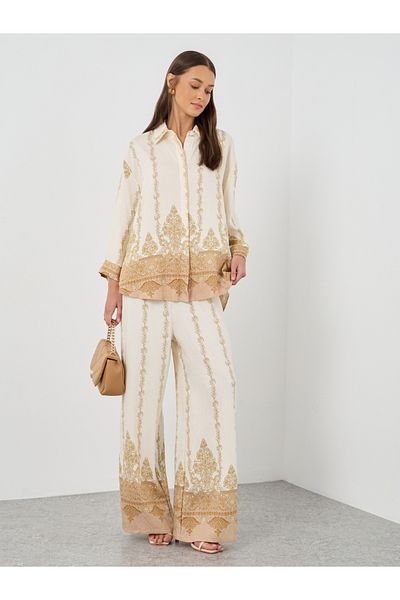 Styli Printed Oversized Spread Collar Shirt