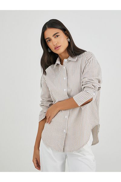 Styli Striped Spread Collar Long Sleeve Shirt