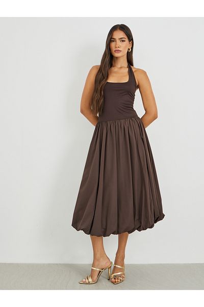 Styli Solid Sleeveless A-Line Midi Dress