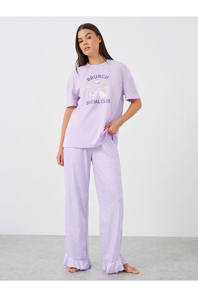 Styli Slogan Print Short Sleeve T-Shirt and Pyjama Set
