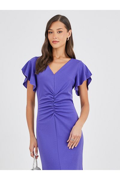 Styli Solid Ruffled Sleeves Mermaid Maxi Dress
