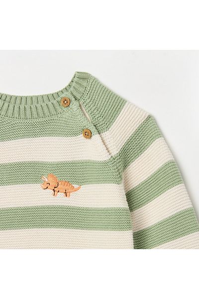 Juniors Striped Sweater with Long Sleeves and Crew Neck