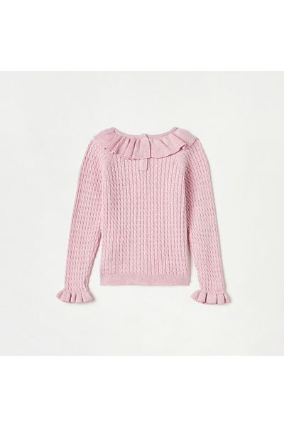 Juniors Textured Pullover with Long Sleeves and Ruffles