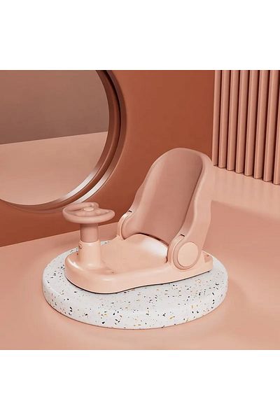 Little Mom Scaunel de baie pentru copii Little Mom Pink Car, design pliabil, ergonomic, cu volan de sustinere,