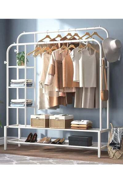 Türkiye رف ملابس، رف ملابس مزدوج القضبان لتوفير المساحة، رف ملابس مع رف سفلي ...