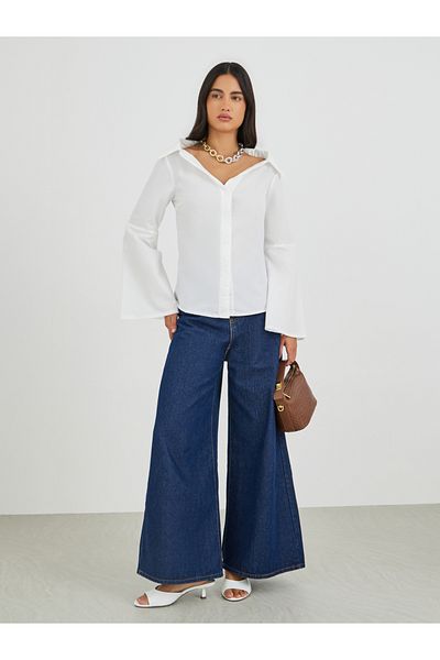 Styli Off Shoulder Button Down Shirt
