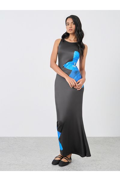 Styli Floral Print Sleeveless Knitted Maxi Dress