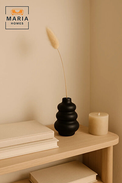 MARIA HOMES Matte Black Sculptural Ceramic Vase – Tiered Round Design