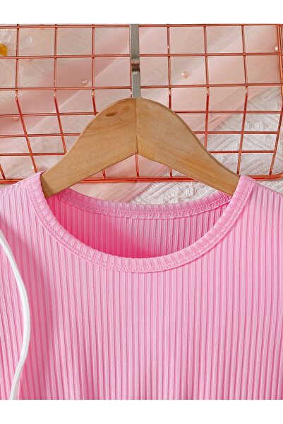 Take Two By Styli Girls Pink Solid Puff Sleeves A-Line Dress with Crossbody Bag