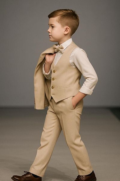 Esterella Boy's Planet Jacketed Tuxedo Suit / Jacket, Pants, Vest, Shirt and Bow Tie Is Slim Fit