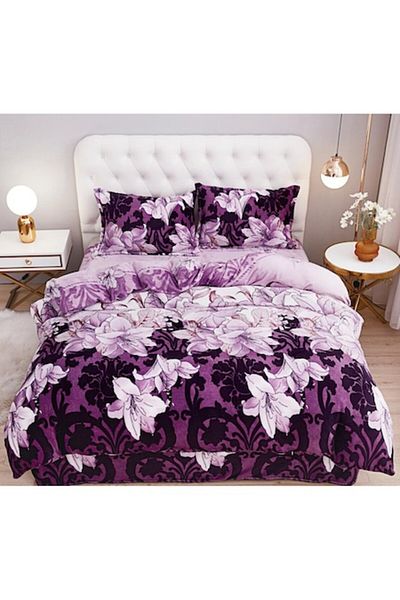OEM Double Bed Sheet, Cocolino, Purple Butterflies, 4 Pieces, 2 People, Plush Microfiber, 220x230 cm Mul