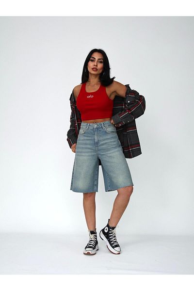 Zeo Basic Pantaloni scurți Bermuda lungi de damă, cu detaliu rupt, TINTĂ DE Mărime Midi
