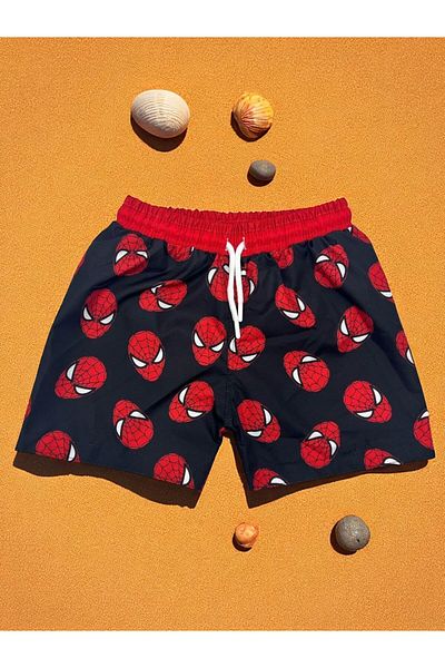 MİLAYS LİFE HOME COLLECTİON Boy's Character Printed Lace-Up Sea and Pool Shorts with Netting Inside