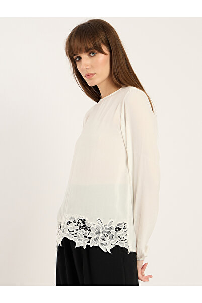 Femmella By Styli White Lace Hem Long Sleeve Top