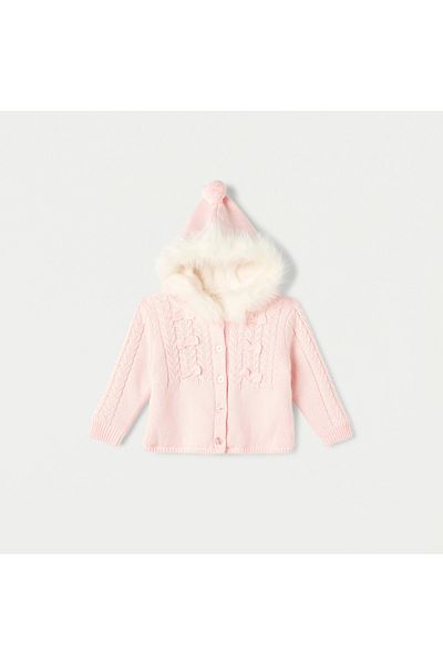 Juniors Textured Hooded Cardigan with Long Sleeves and Bow Detail