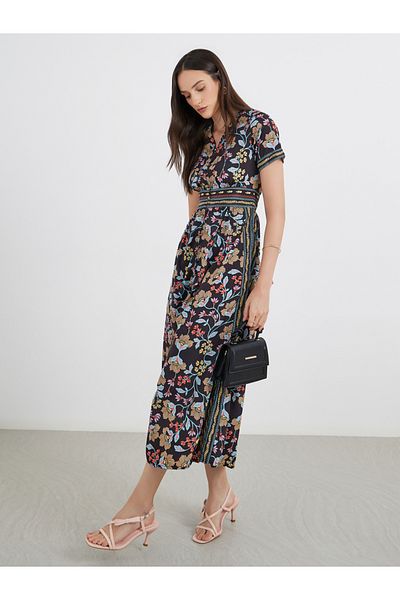 Styli All Over Print V Neck A-Line Maxi Dess