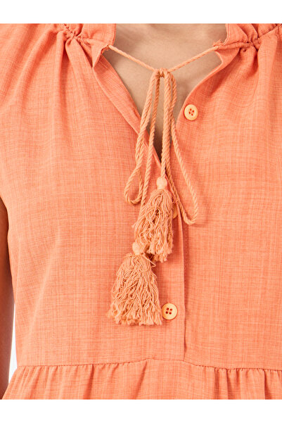 Styli Solid Sleeveless V-Neck Ruffled Hem Tiered Maxi Dress