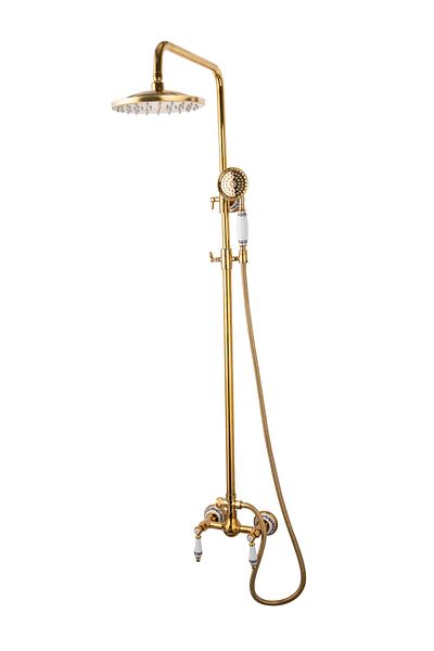 Trendy's Coloana de dus TRENDY’S, cu doua functii, montare pe perete, gold cu broderie ceramica