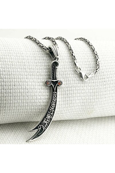 Takılingo 925 Ayar Gümüş Kırmızı Taşlı La Feta İlla Ali La Seyfe İlla Zülfika...