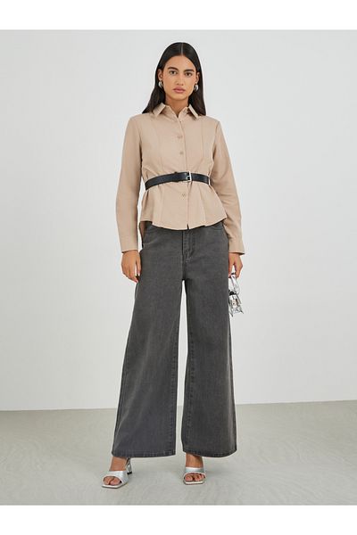 Styli Solid Long Sleeve Buttoned Shirt with Belt