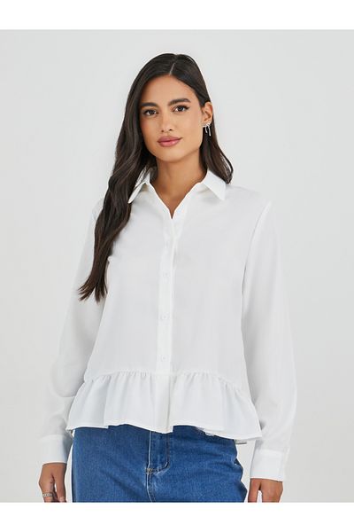 Styli Solid Spread Collared Long Sleeve Shirt