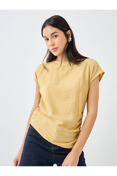 Styli Textured Linen Look Blouse with Side Ruched Detail