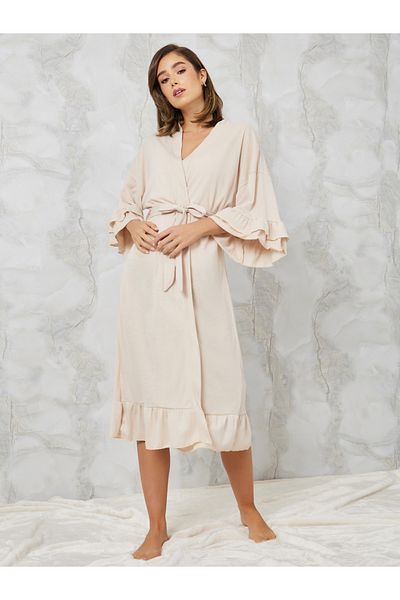 Styli Jersey Ruffle Sleeves and Hem Robe