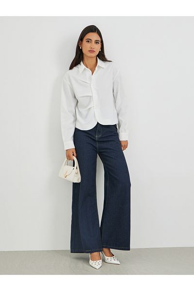 Styli Solid Pleated Buttoned Front Shirt
