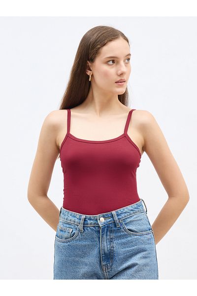 Styli Fitted Solid Scoop Neck Strappy Tank
