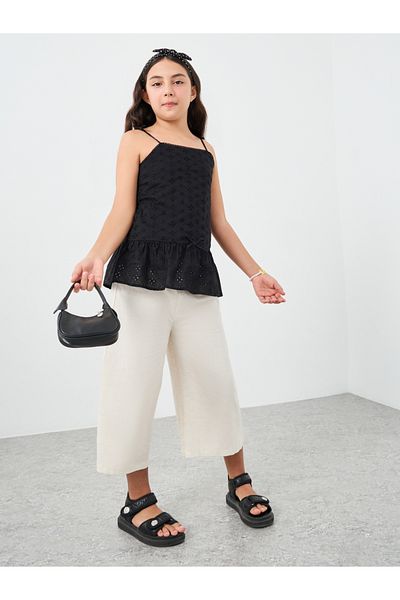 Styli Girls Plain Linen Look Wide Leg Culottes