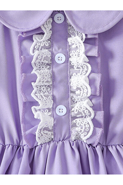 Take Two By Styli Lace Trim Button Front Dress with Ruffle Hem