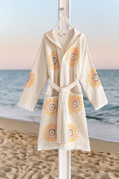 VAROL Organic 100% Cotton Hooded Bathrobe Beach Dress - Lumora - L/Xl
