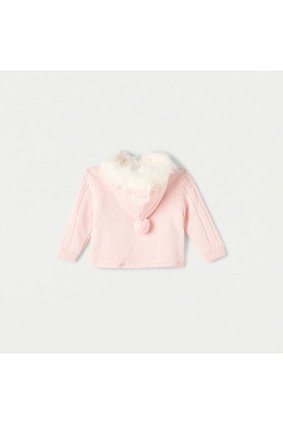 Juniors Textured Hooded Cardigan with Long Sleeves and Bow Detail