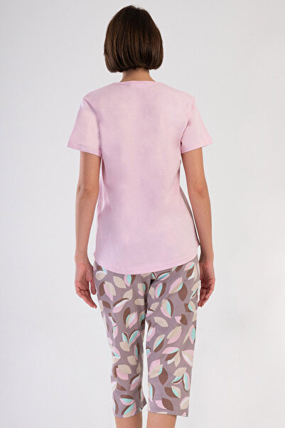 VİENETTA Pamuklu Kadın Büyük Beden Kısa Kol Kaprili Pijama Takım