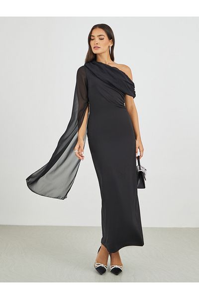 Styli Solid One Cape Sleeve Bodycon Maxi Dress
