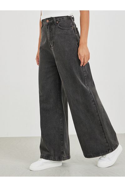 Styli Acid Wash Mid Rise Wide Leg Jeans