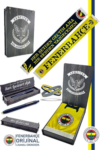 Fenerbahçe Original Licensed I Can'T Give You up Satin Shawl Scarf + Tip Pen + Bracelet Gift Set