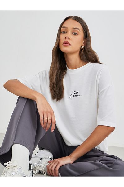 Styli Embroidered Round Neck Oversized T-Shirt