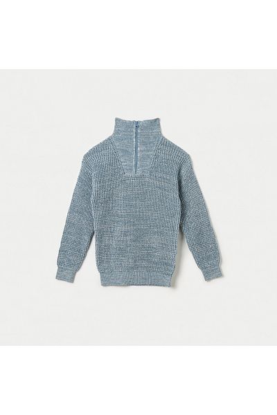 Juniors Textured High Neck Pullover with Long Sleeves and Zip Closure