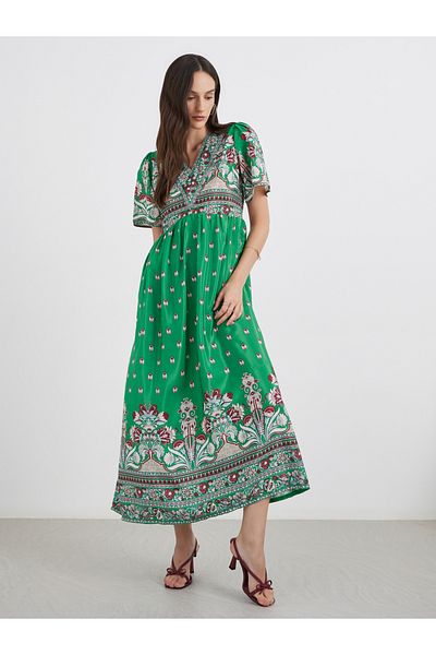 Styli All Over Print V Neck A-Line Maxi Dress