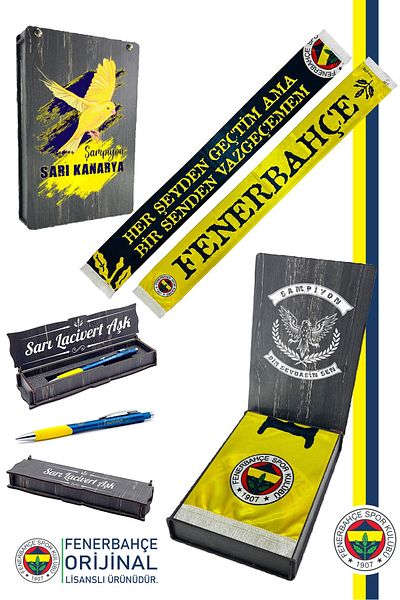 Fenerbahçe Original Licensed I Can'T Give up on You Satin Shawl Scarf + Tip Pen Set Gift Box