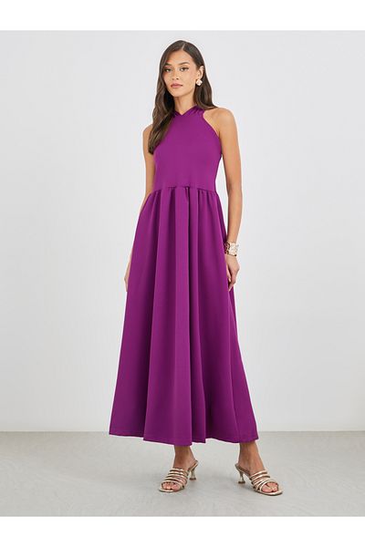 Styli Plain Criss Cross Back A-Line Maxi Dress