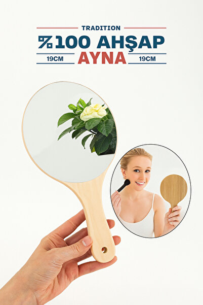 mirenza cosmetic Yuvarlak Ahşap Saplı El Aynası 19 cm Makyaj ve Saç Bakım El ...