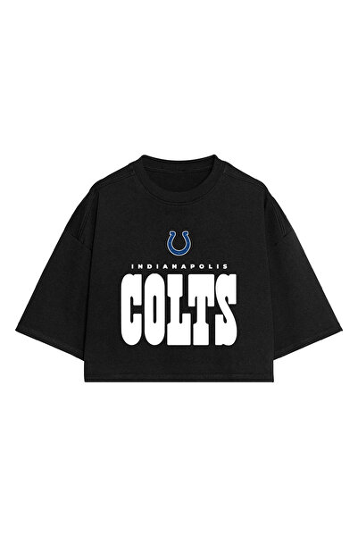 BA Sportswear تي شيرت إنديانابوليس كولتس لكرة القدم باللون الأسود كبير الحجم