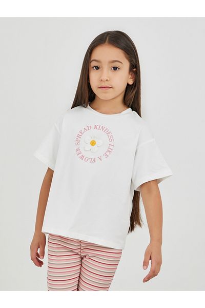 Styli Flower Patch T-Shirt and Striped Leggings Set