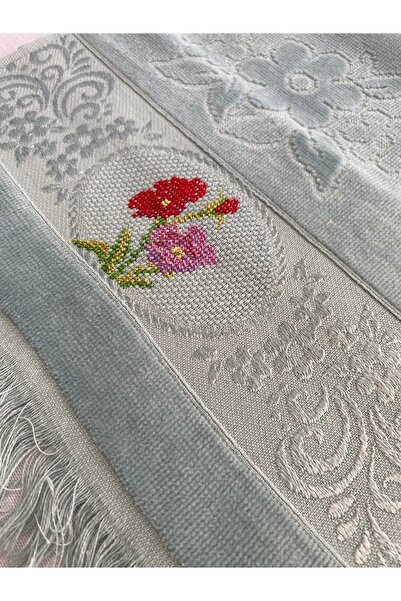 DE&Mİ TEKSTİL MAVİ İŞLEMELİ KADİFE MUTFAK EL HAVLUSU