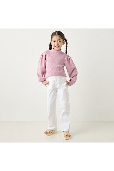 Juniors Ribbed Pullover with Turtle Neck and Long Sleeves