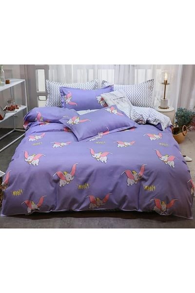 OEM Bed Linen Set, Satin Cotton, 1 Person, 4 Pieces, Purple Multicolor, 155x200cm